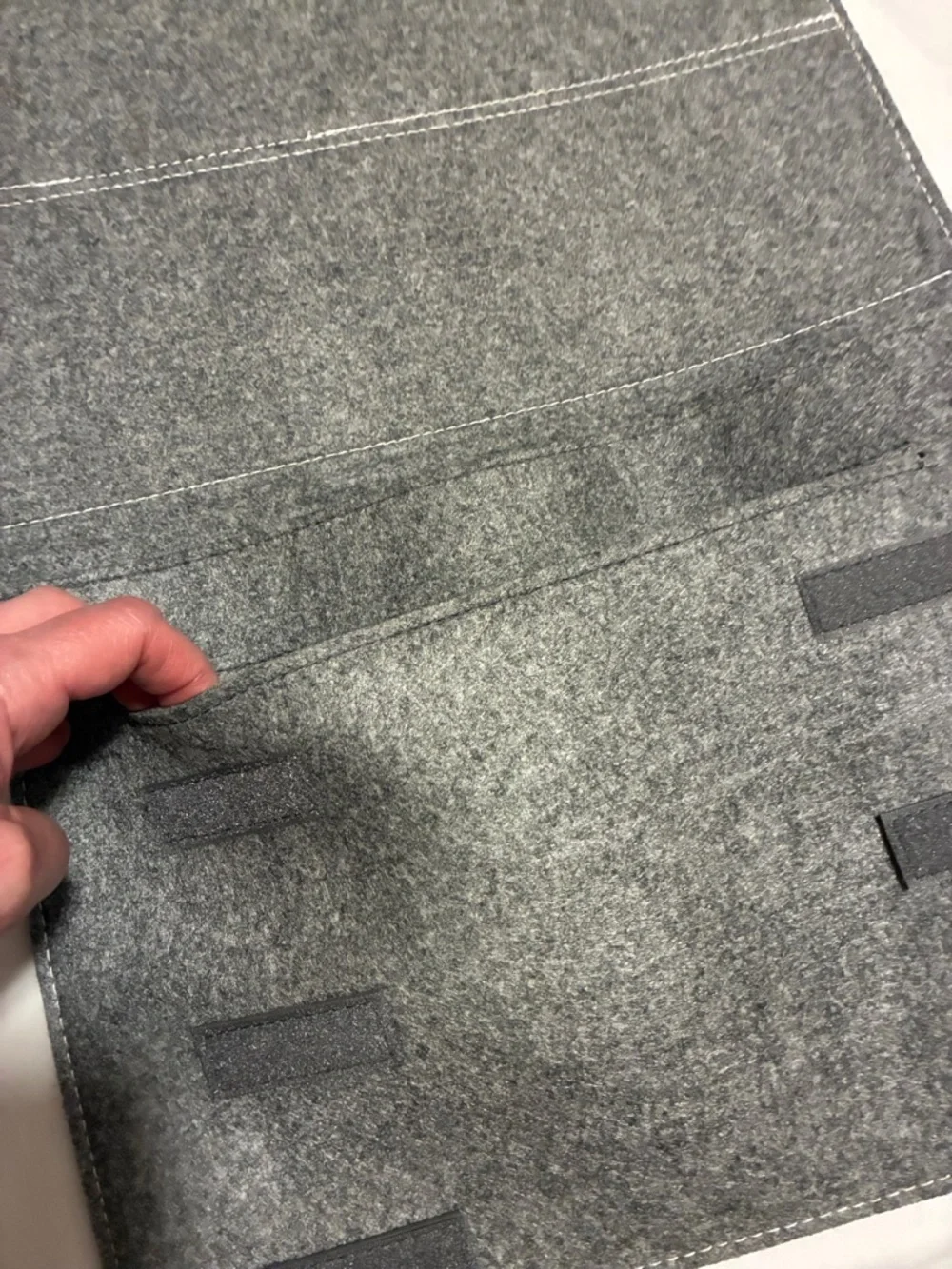 Gray Felt Tablet or Laptop Sleeve with Brown Leather Logo Patch